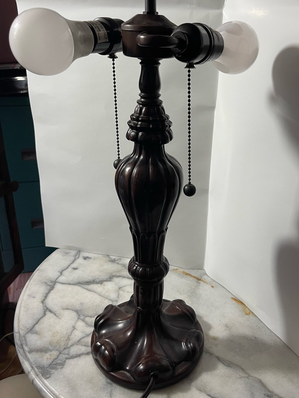 Ornate Dark Brown Cast Iron Table Lamp with Dual Sockets Stylish